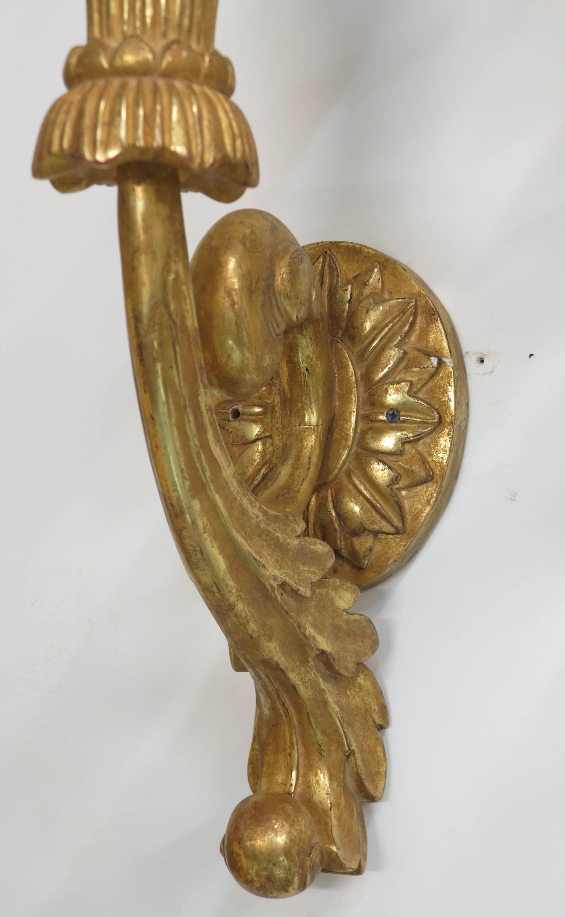 Contemporary Italian Carved Gilt wood wall sconces