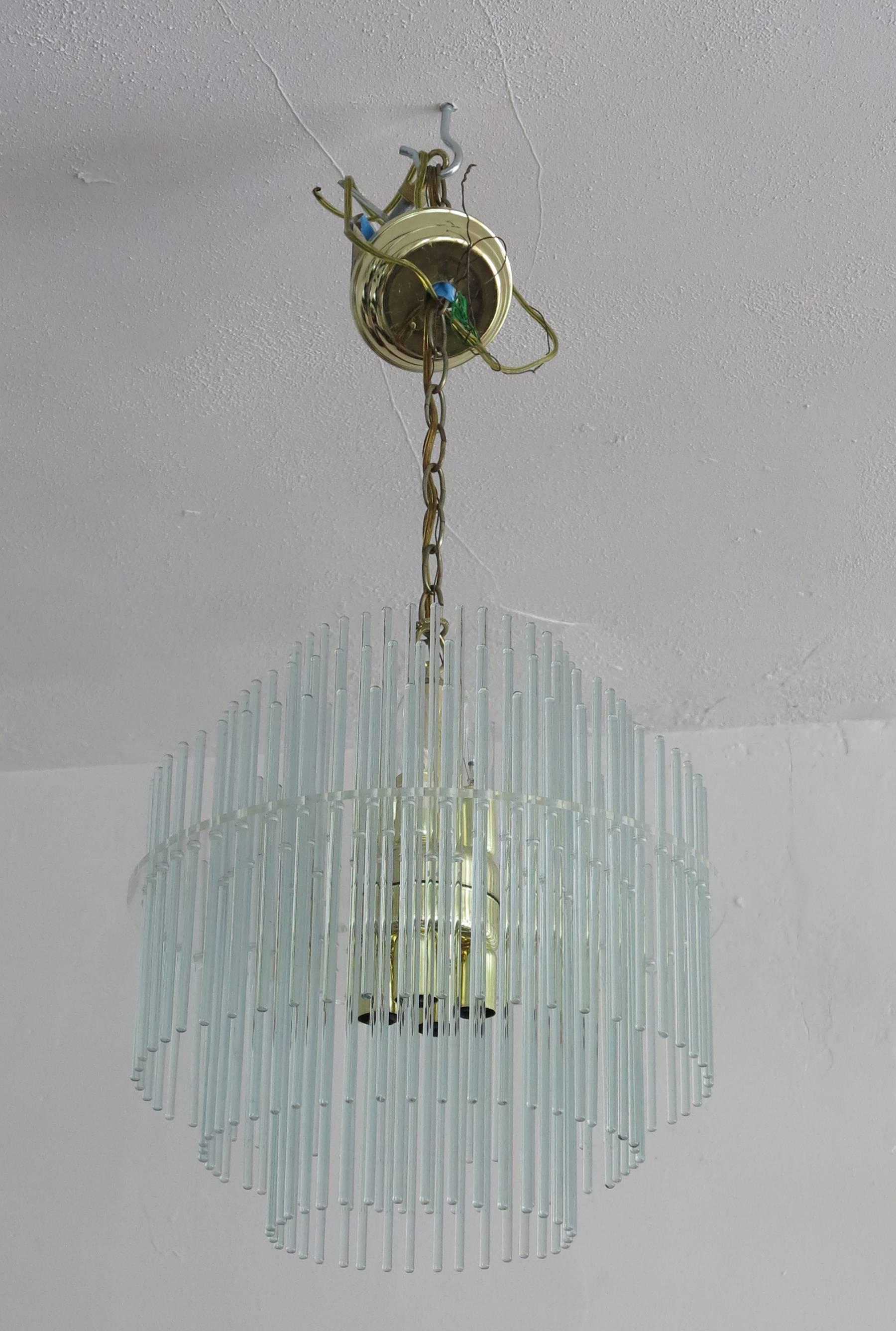 Gaetano Sciolari three tier glass rods chandelier for Lightolier