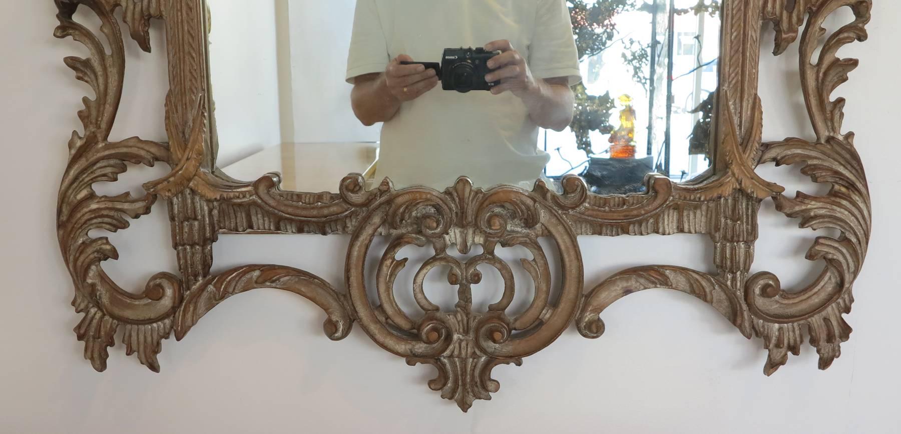 Chinese Chippendale hand-carved wood Mirror. 1950s Italian 