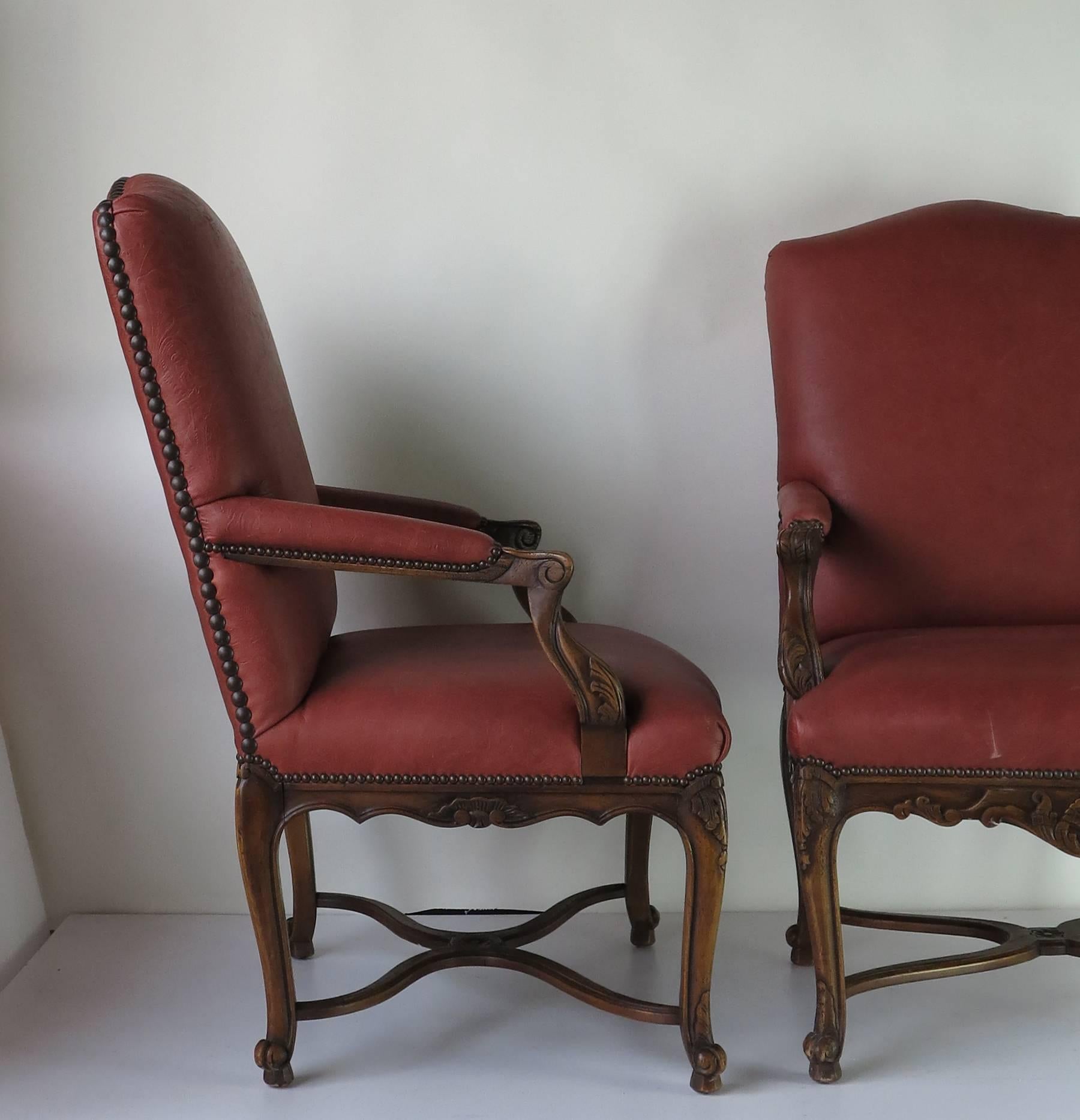Louis XIV Vintage  Embossed Red  Louis xiv style  Arm Chairs