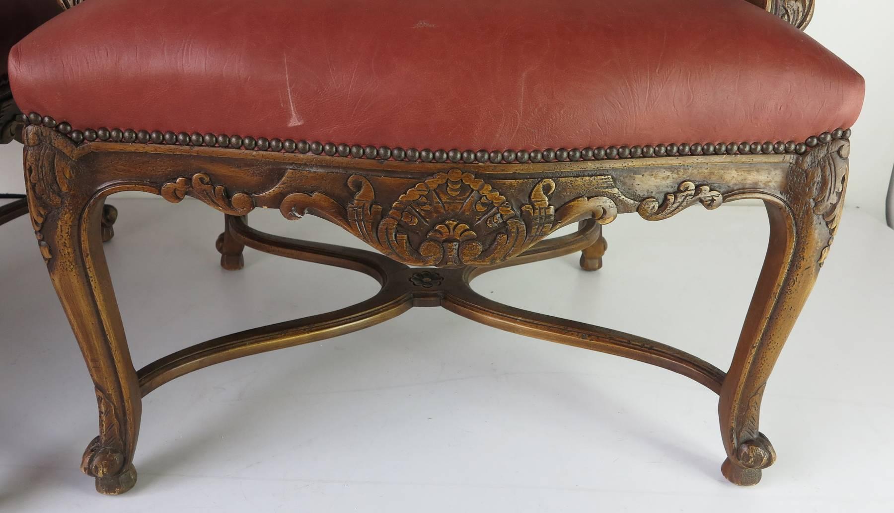 Carved Vintage  Embossed Red  Louis xiv style  Arm Chairs