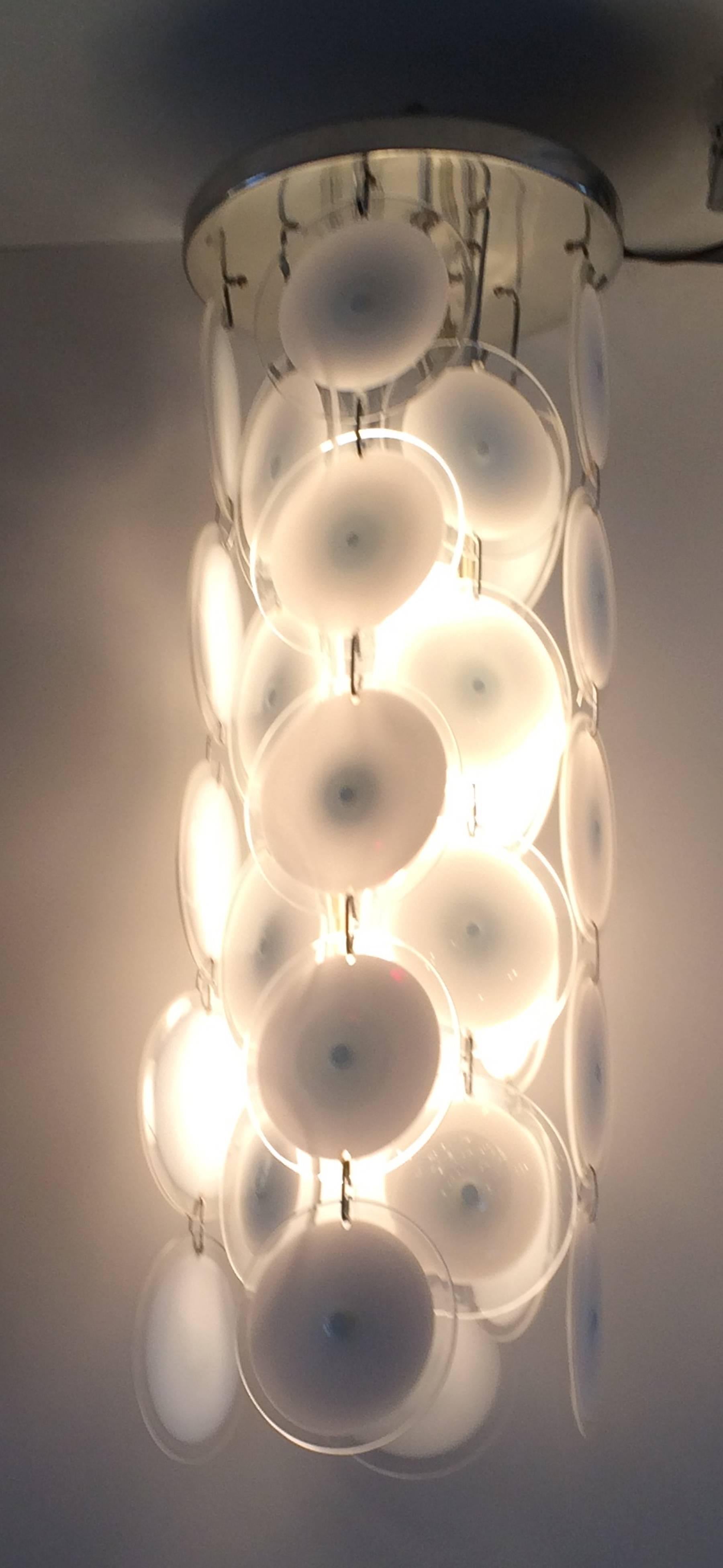 Vistosi Murano Pendant Chandelier Handblown White Disks In Good Condition In West Palm Beach, FL