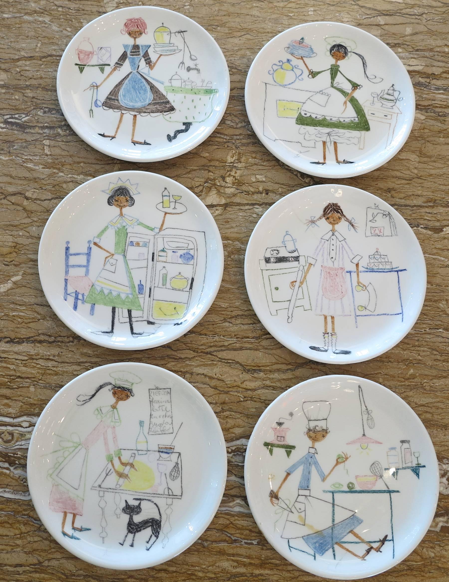 Italian Ceramica Montecatini Figini Pottery Hand-Painted, Italy, 1960, 26 Pieces