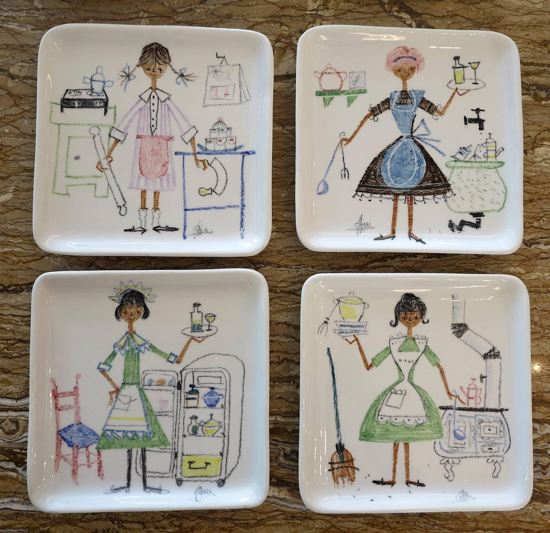Mid-20th Century Ceramica Montecatini Figini Pottery Hand-Painted, Italy, 1960, 26 Pieces