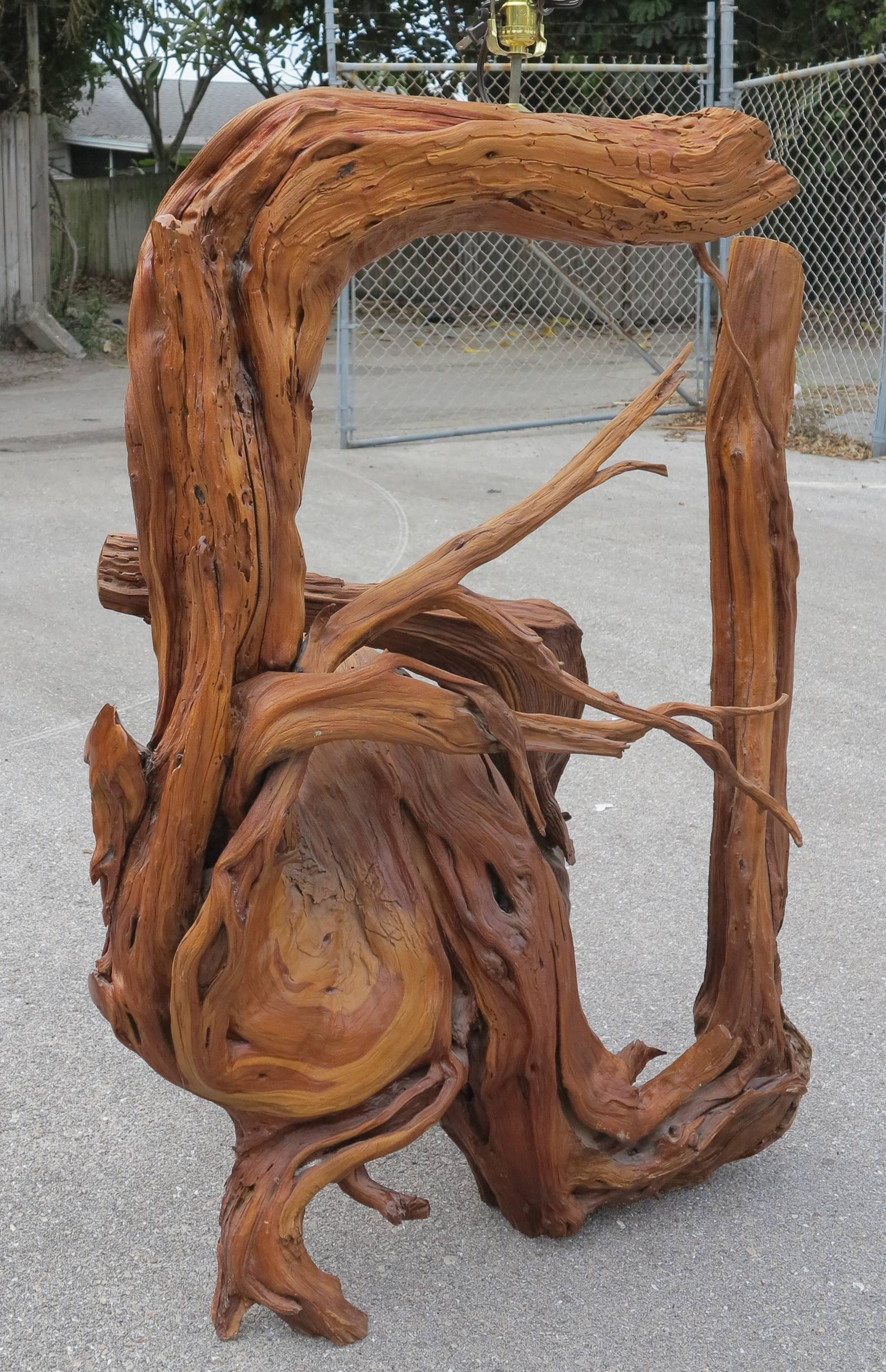 Vintage Driftwood Floor Lamp Very Large and Heavy Lamp 48 inches high In Excellent Condition In West Palm Beach, FL