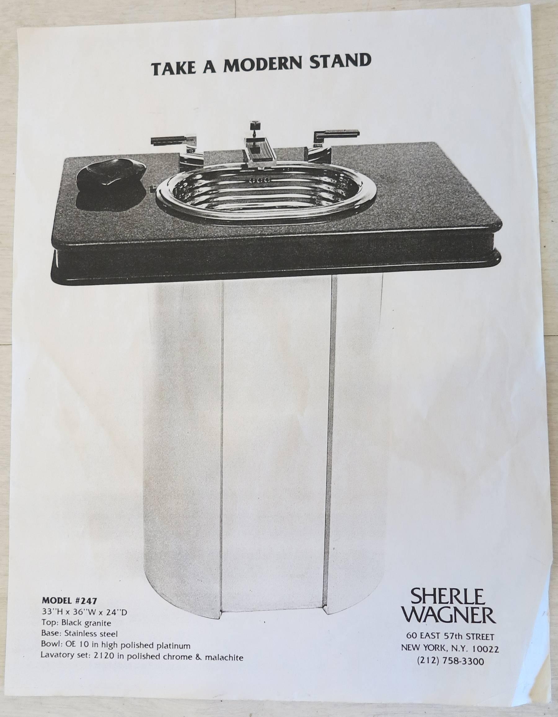 20th Century Vintage Sherle Wagner Vanity Sink Black Granite Top with Stainless Steel Base