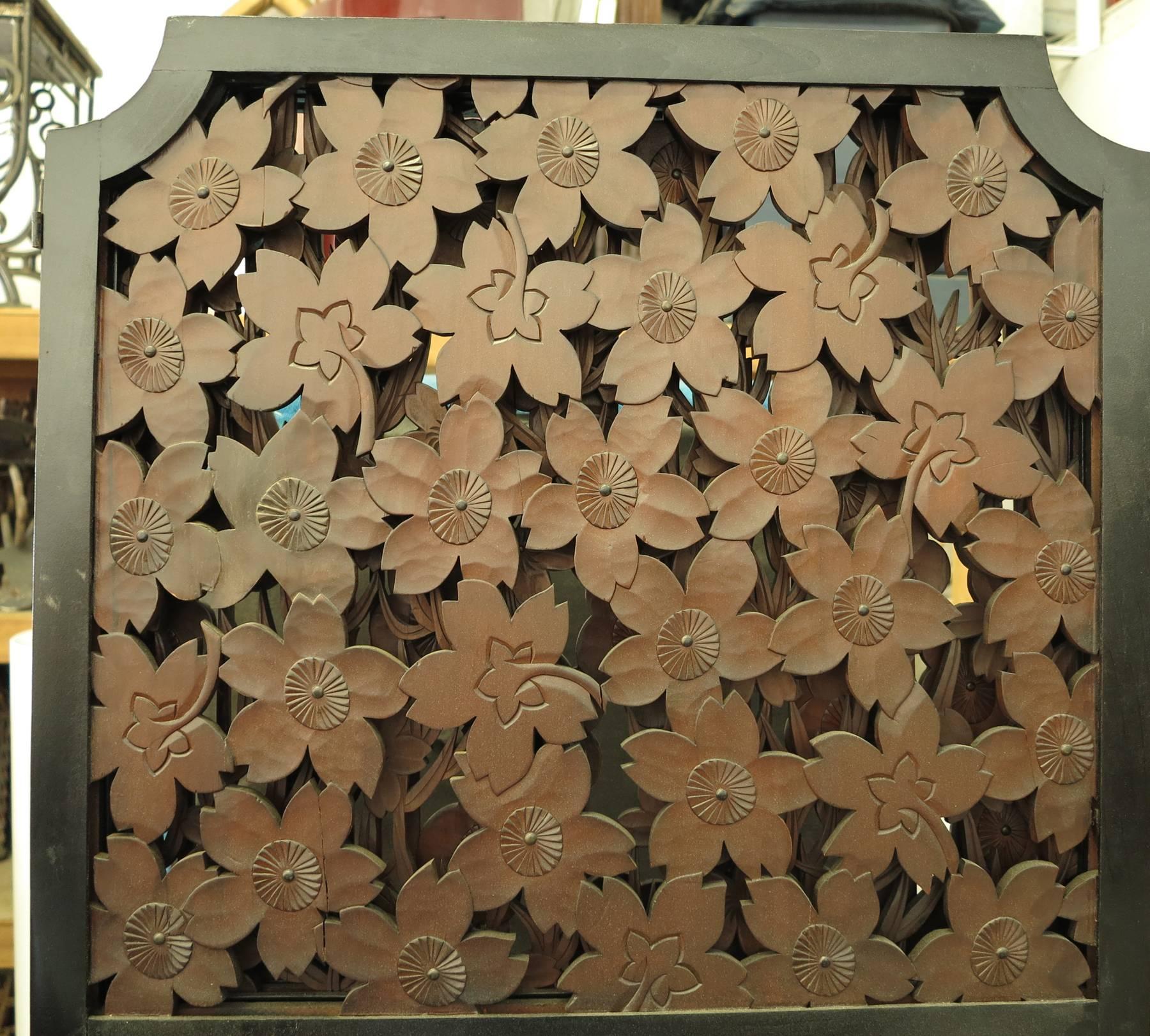 Aesthetic Movement Three-Panel Screen with Detailed Wood Carving, 19th Century  6