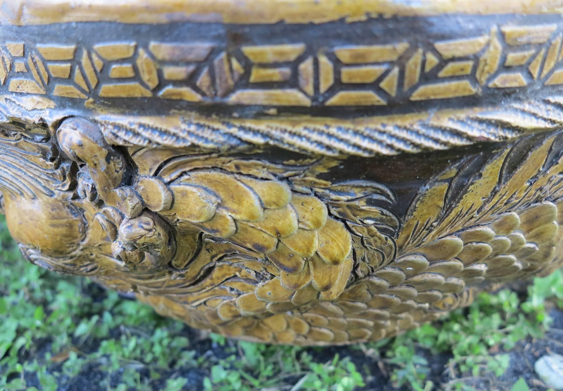 Antique Terracotta Planters Chinese Raised Dragons Design In Excellent Condition In West Palm Beach, FL