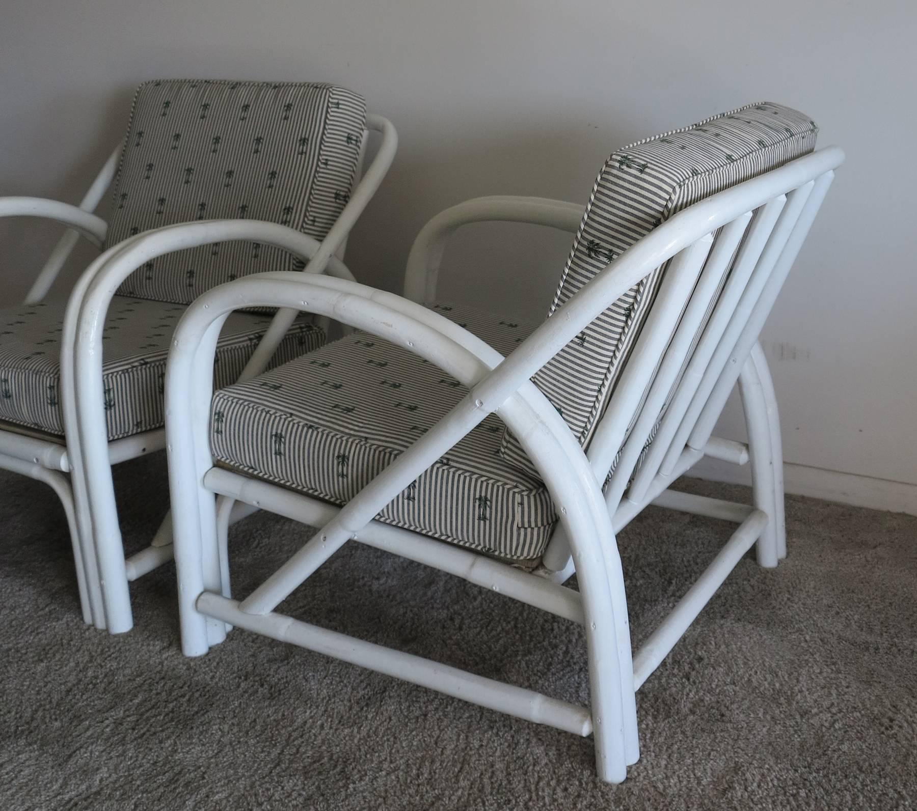Hollywood Regency Vintage Rattan Lounge Chairs Painted White