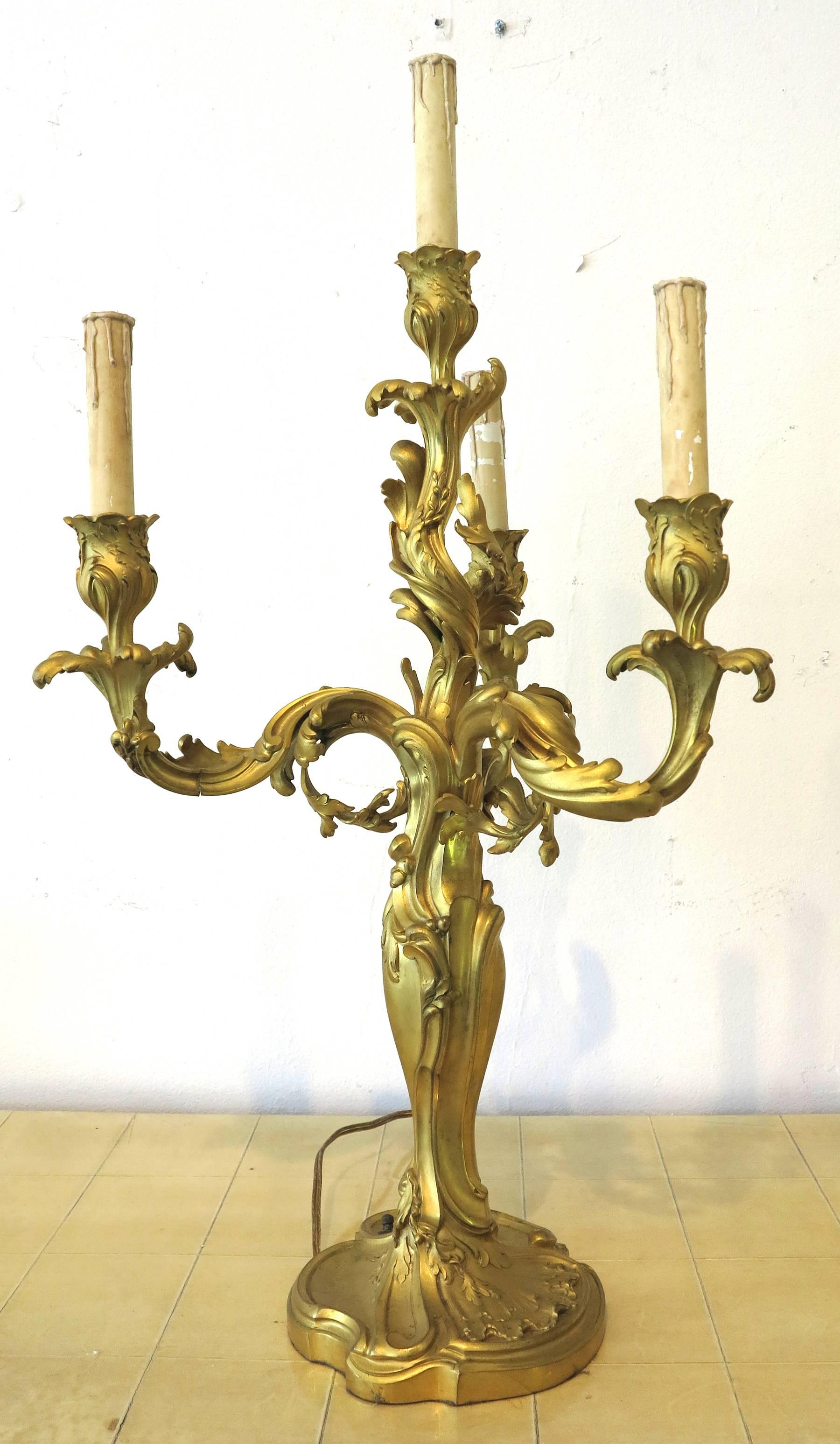 E. Lelievre French Bronze Candelabra Gold Dore Finish, circa 1880  In Excellent Condition For Sale In West Palm Beach, FL