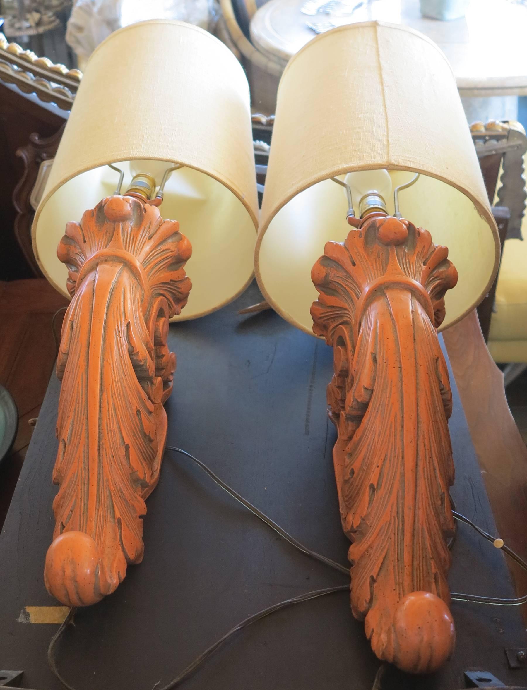 Vintage Hollywood Regency Cast Plaster Painted Wall Sconces In Excellent Condition In West Palm Beach, FL