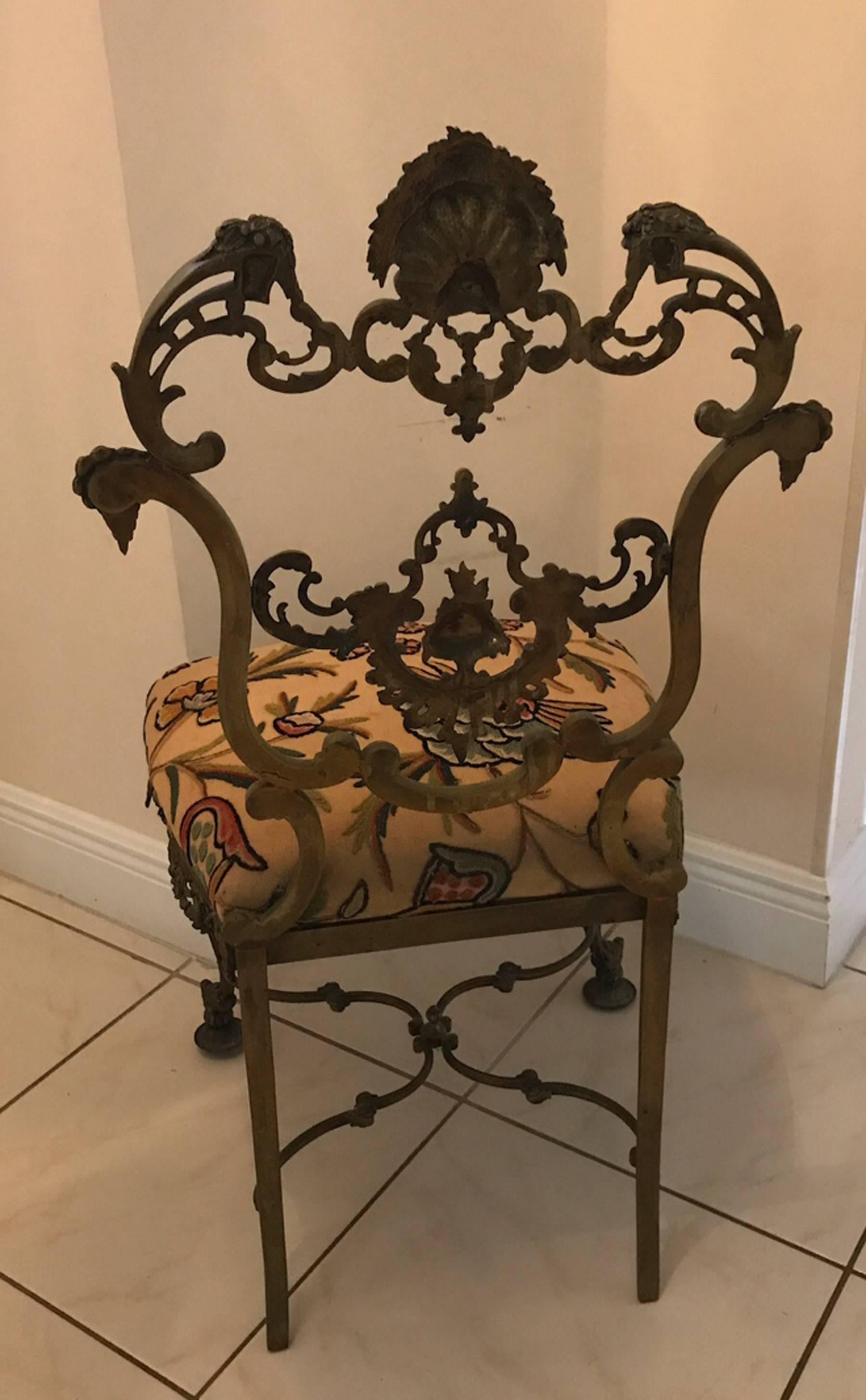 Neoclassical Revival Vintage Cast Bronze Neoclassical Spanish Side Chair