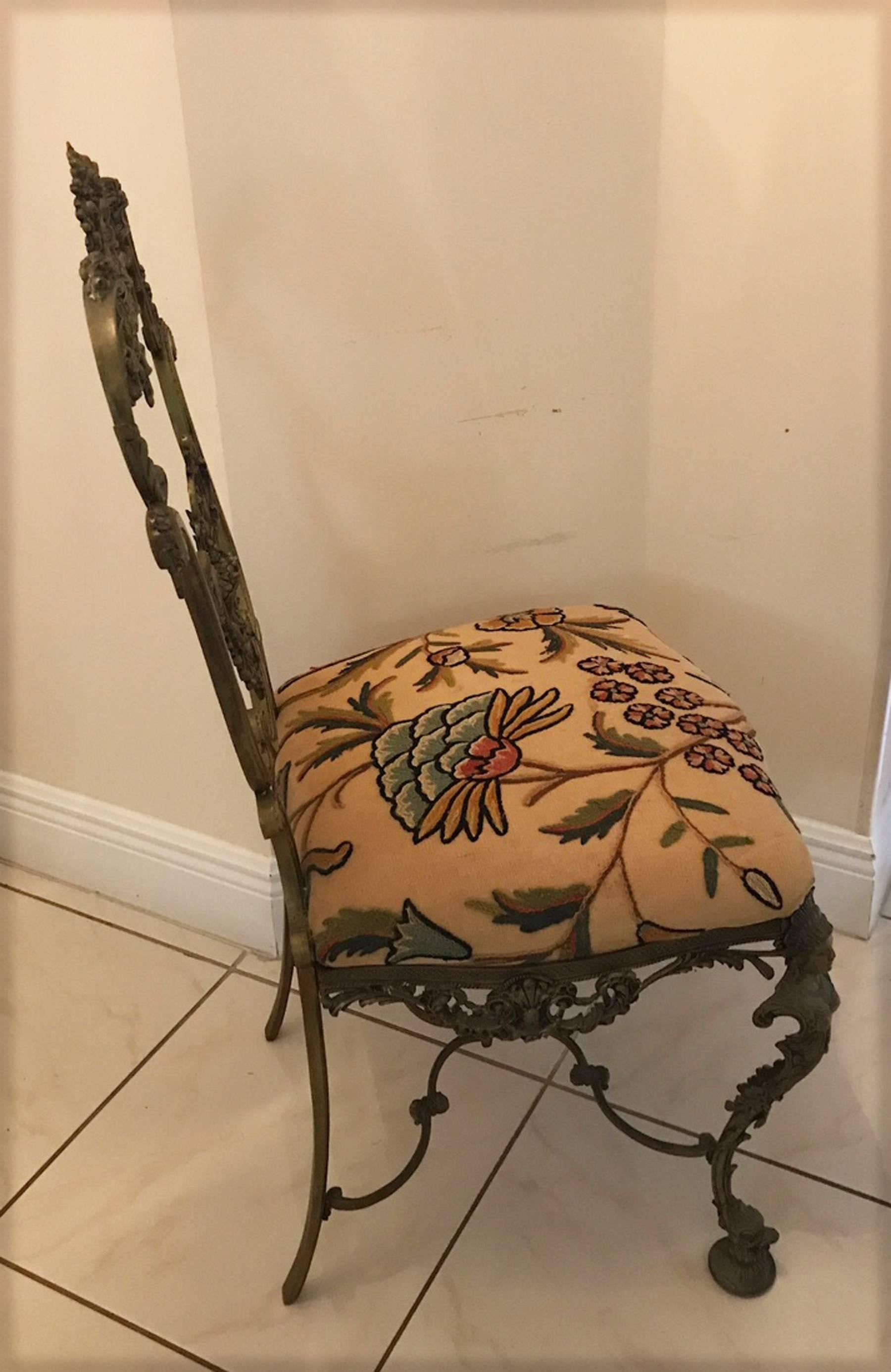 Vintage Cast Bronze Neoclassical Spanish Side Chair In Good Condition In West Palm Beach, FL
