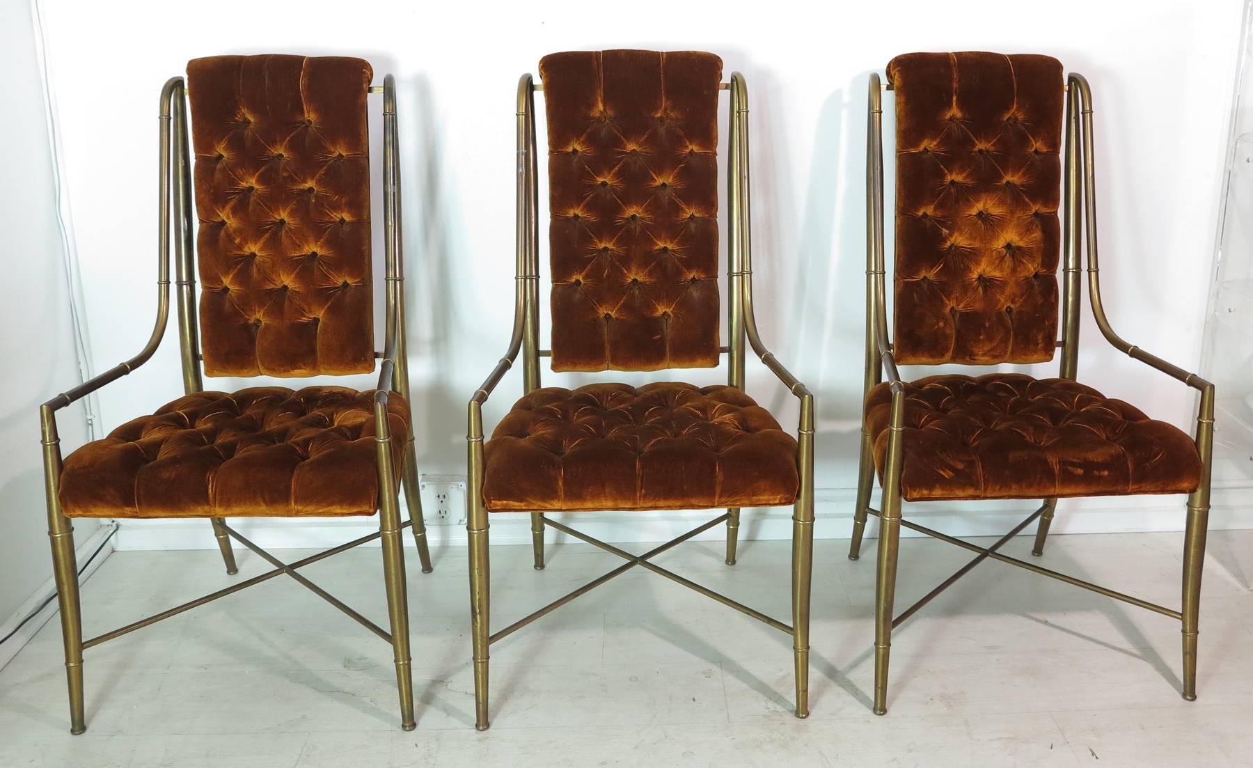 Vintage Mastercraft Six Brass Faux Bamboo Imperial Dining Chairs In Good Condition In West Palm Beach, FL