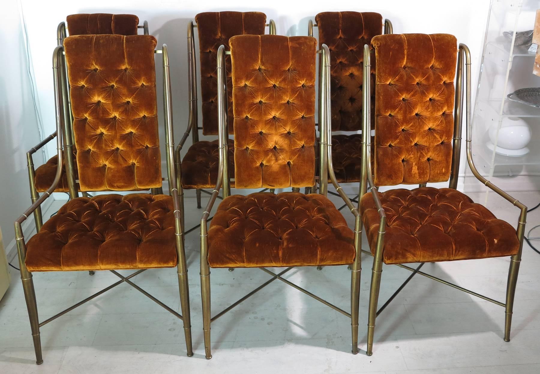 20th Century Vintage Mastercraft Six Brass Faux Bamboo Imperial Dining Chairs