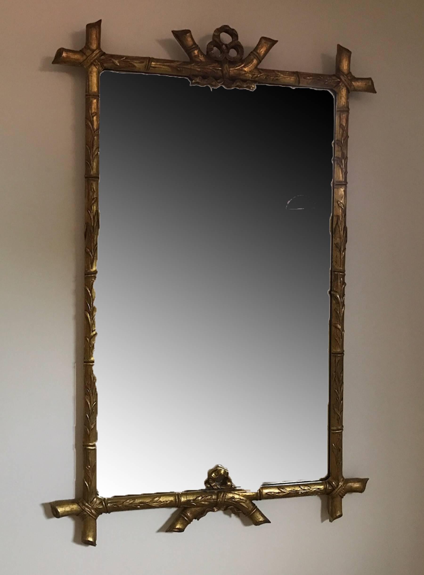 Vintage Faux Bamboo Gilt Carved Wood Mirror 1