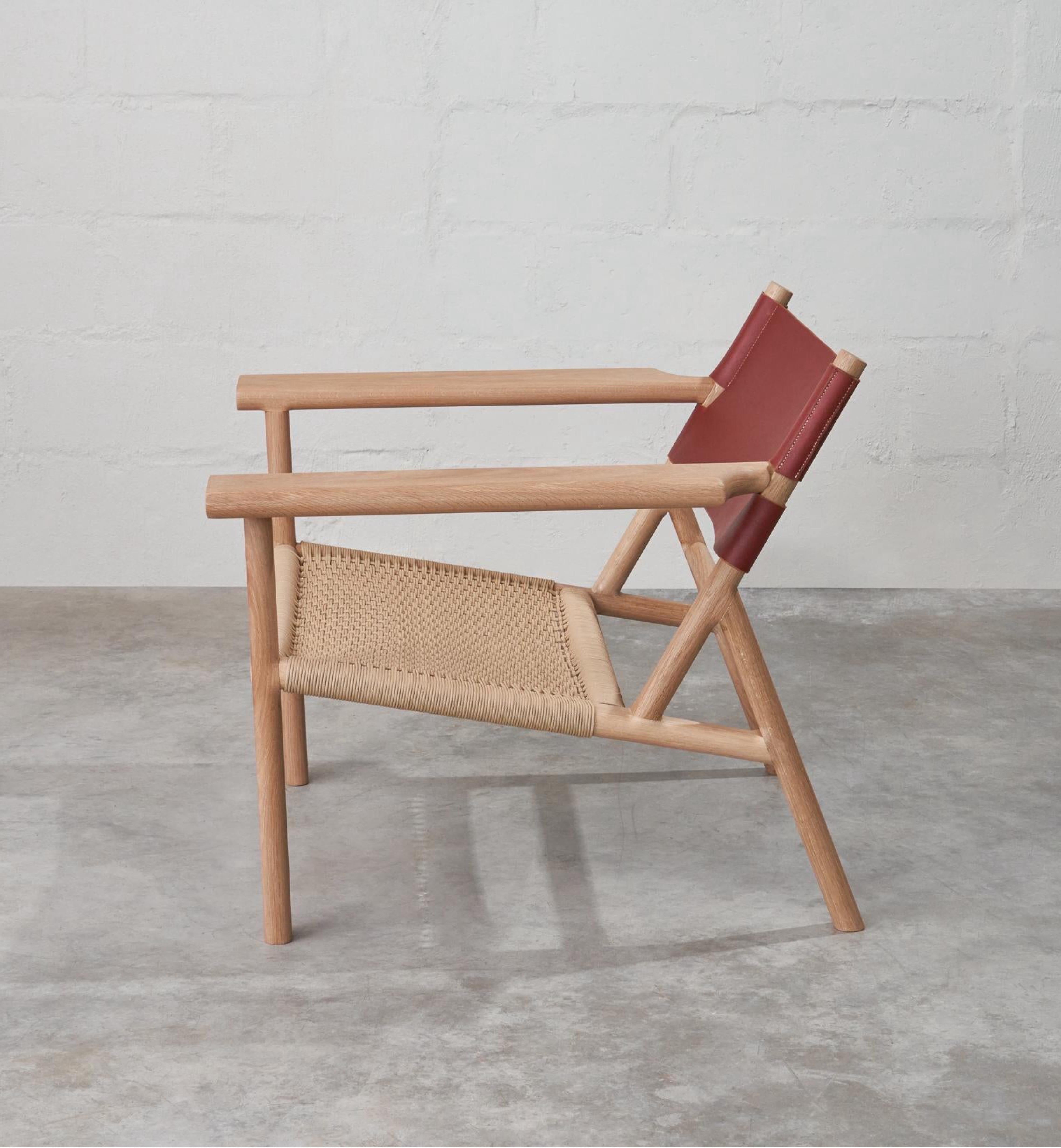 Mid-Century Modern Oak and Leather Kruger Chair, woven seat  For Sale
