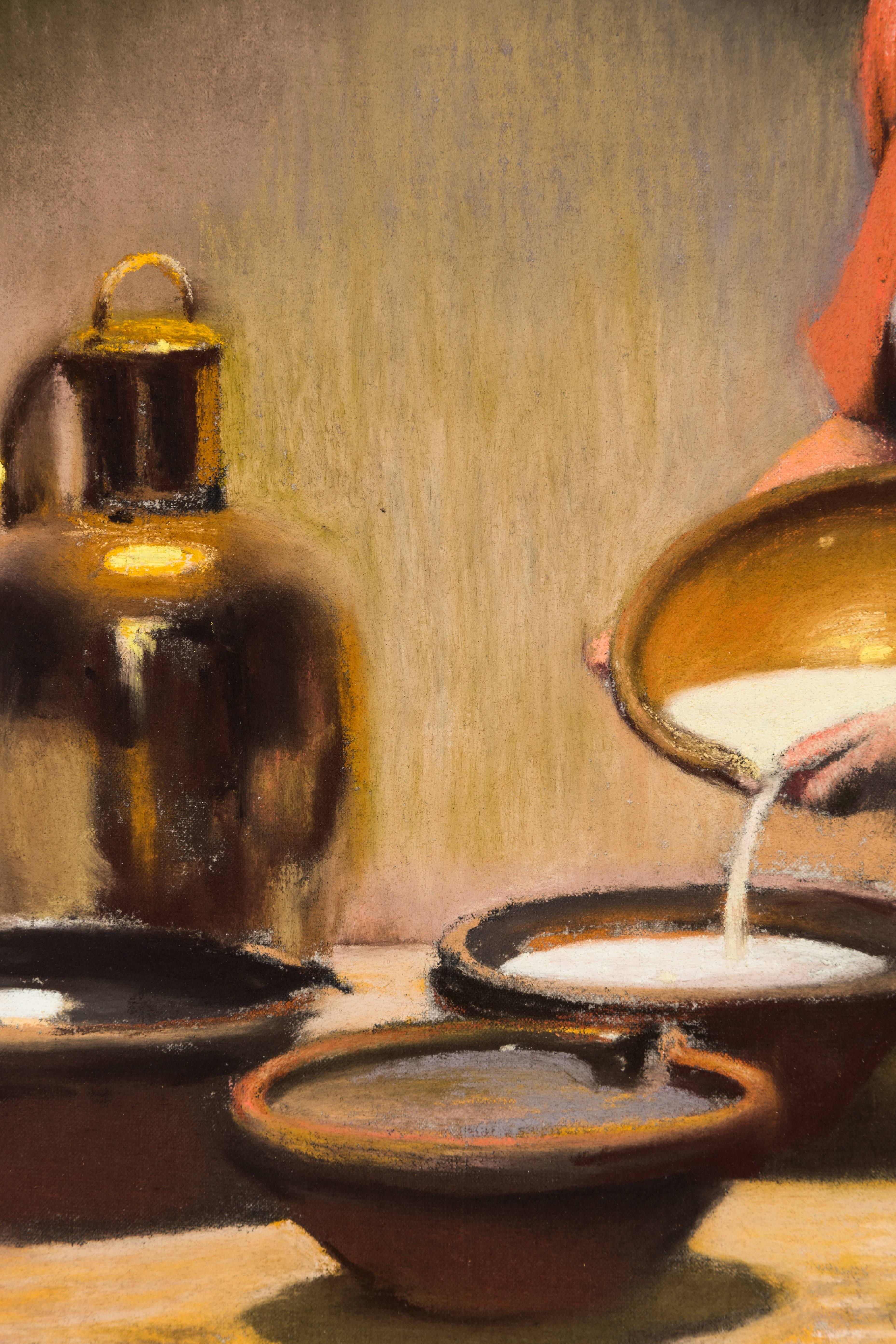 Exquis pastel non fixé du maître belge de la lumière Firmin Baes
Le pastel est sur le tableau.