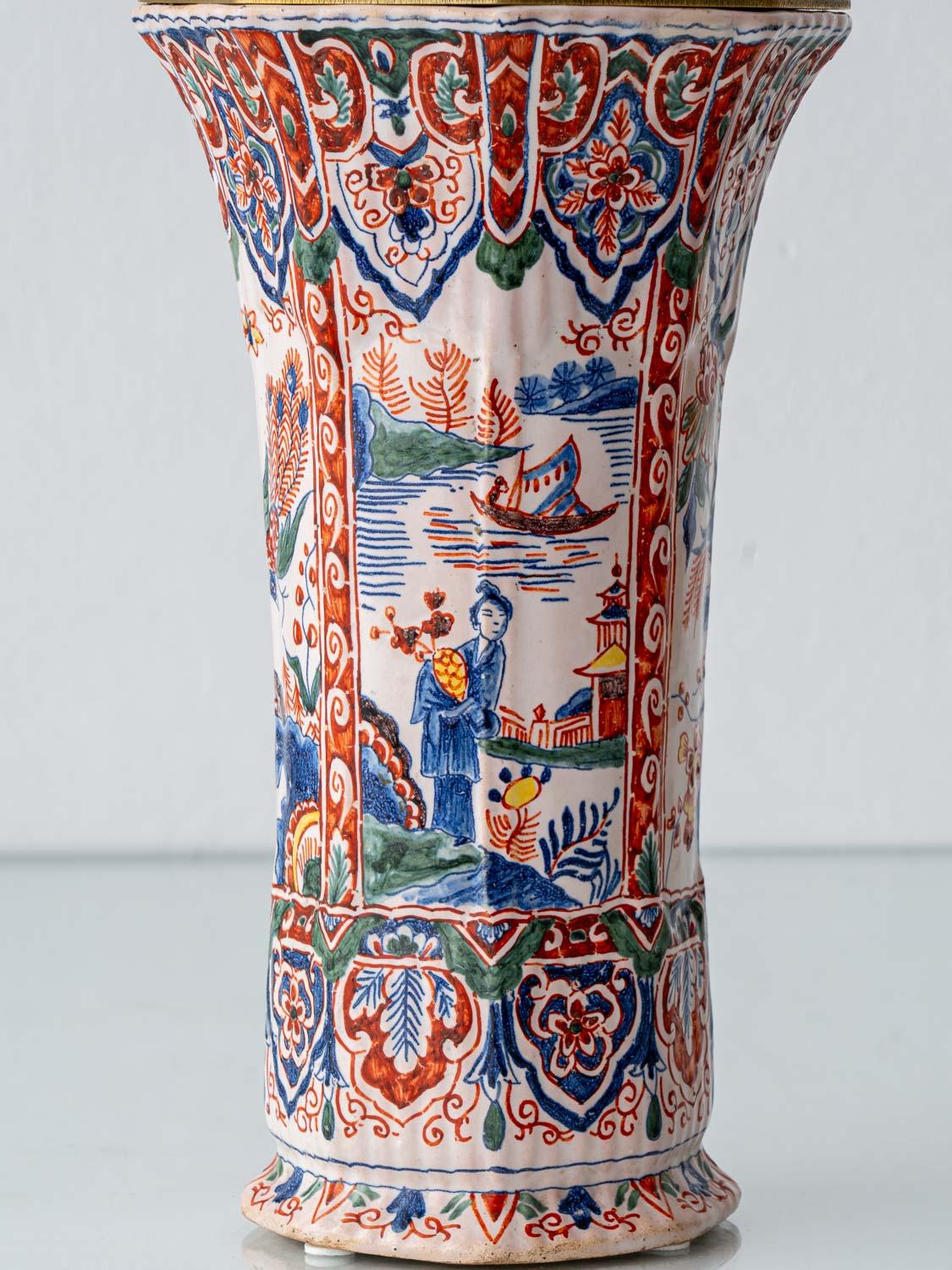 Lámpara de mesa Chinoiserie de Géo Martel, loza de Desvres, principios del siglo XX en Bueno estado para la venta en AMSTERDAM, NL