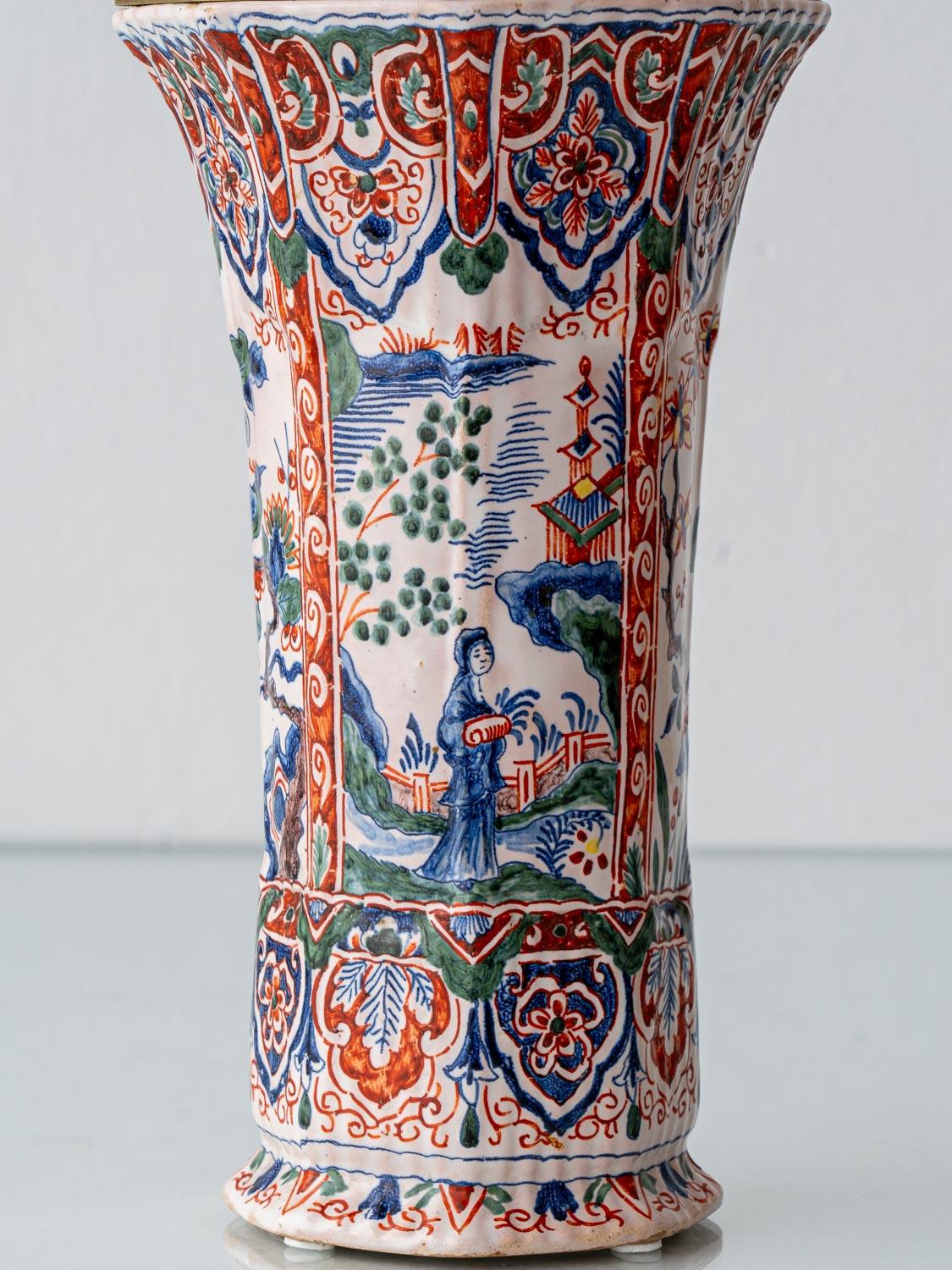 Lámpara de mesa Chinoiserie de Géo Martel, loza de Desvres, principios del siglo XX Glaseado en venta