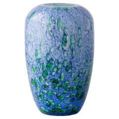 French Art Glass Vase, La Rochère, Blue Green Mouth Blown Cased Glass