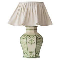 Spanish Revival Green Ivory Crackle Ceramic Table Lamp, 1960s, New Linen Shade