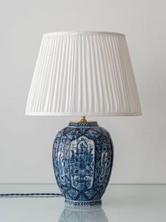 Vintage-Tischlampe aus blau-weißer Delfter Keramik von Makkum, 1950er Jahre, handbemalt