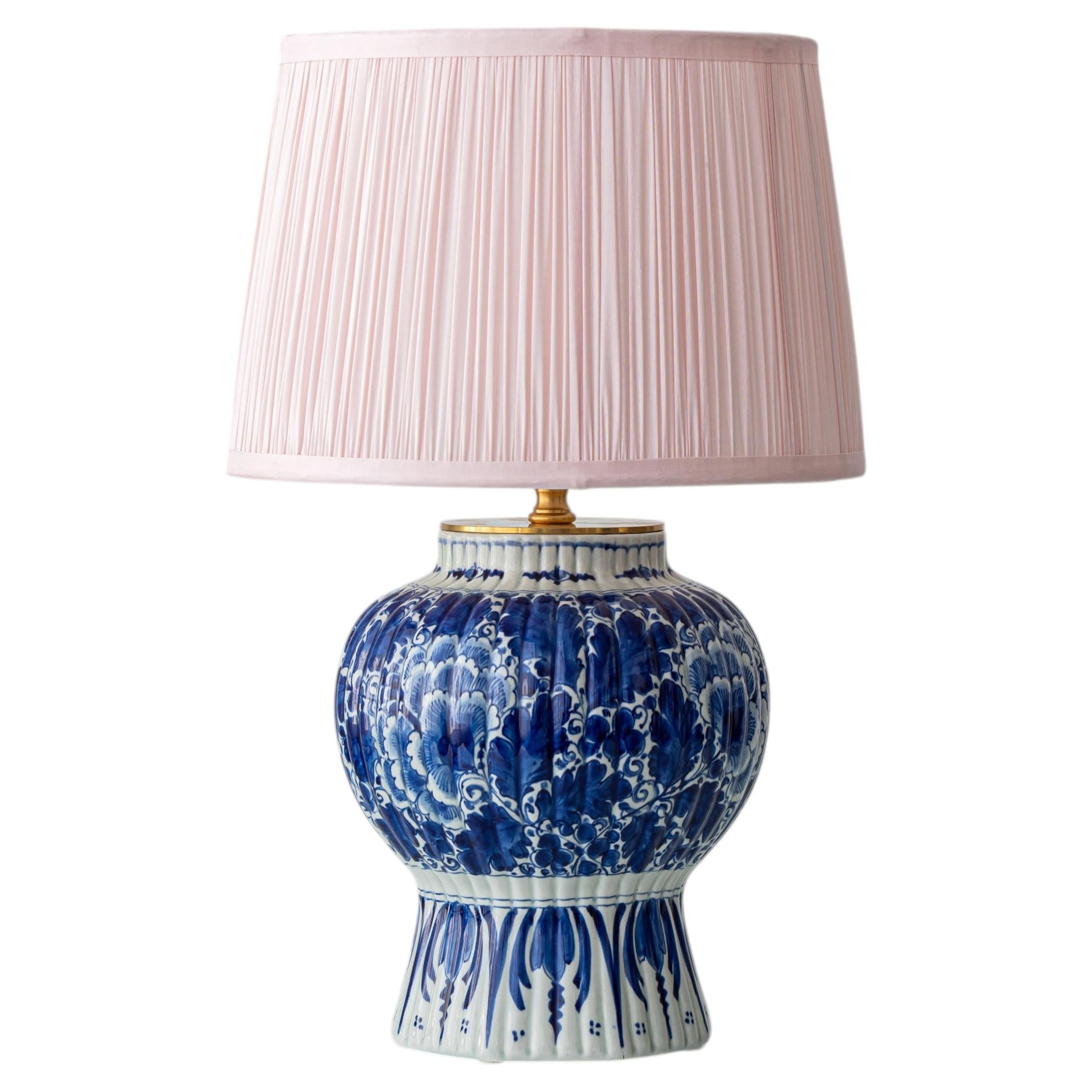Pre-owned Royal Delft Antique Blue And White Chinoiserie Ceramic Table Lamp, Delft, 1924, Brass Detail