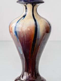 Art-Déco-Keramik-Tischlampen-Paar, Flambé-Tropfglasur, Belgien, 1920er Jahre, neue Lampenschirme