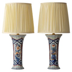Vintage Belgian Delft Table Lamps by Boch, Brass Fittings, 1950s-70s, New Shades