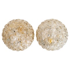 Coppia di lampade da incasso vintage in vetro soffiato a bolle, Helena Tynell, design a forma di lumaca