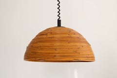 Vintage Rattan Dome Pendant Light, Italian Mid-Century Modern, 1970s