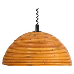 Vintage Rattan Dome Pendant Light, Italian Mid-Century Modern, 1970s