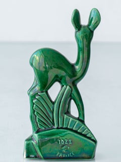 Art Deco Ceramic Deer Sculpture, Charles Lemanceau, Saint-Clément, France, 1930s