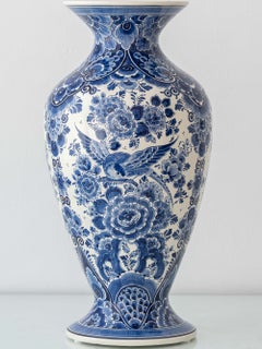 Vintage Delft Blue & White Chinoiserie Table Lamp, Hand-Painted, New Pink Shade