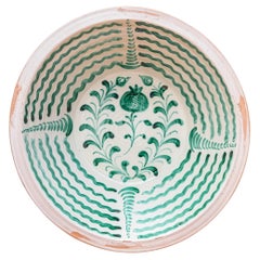 Large Spanish Revival Ceramic Bowl, Hand-Painted Fajalauza Lebrillo, Pomegranate