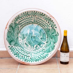 Handbemalte Fajalauza-Lebrillo-Schale mit Vogel, Wanddekoration aus Keramik, Granada