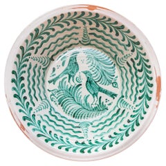 Spanish Revival Lebrillo Ceramic Bowl, Hand-Painted Granada Pottery, Bird Pair