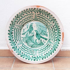 Spanish Revival Lebrillo Ceramic Bowl, Hand-Painted Granada Pottery, Bird Pair