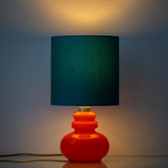 Pair of French Orange Opaline Glass Table Lamps with New Teal Silk Shades