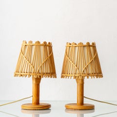 Pareja de lámparas de mesa vintage de ratán de la Costa Azul, al estilo de Louis Sognot