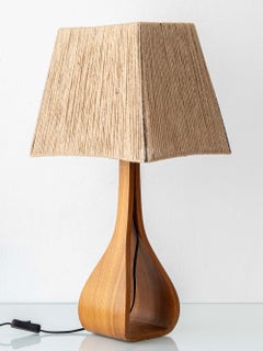 Vintage Mid-Century Danish Modern Sculptural Wood Table Lamp, New Jute Shade