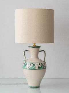 Spanish Revival Ceramic Table Lamp from Granada, New Linen Lampshade