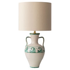Spanish Revival Ceramic Table Lamp from Granada, New Linen Lampshade