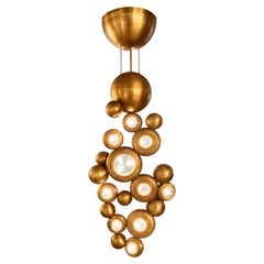 Brass and Glass Bubble Chandelier, Art Deco Style Statement Lighting