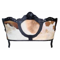 French Sofa, French Louis XV Style Sofa in Cow Hide