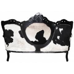 French Sofa, French Louis XV Style Sofa in Cow Hide