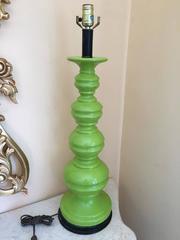 Mid Century Tall Table Lamp Glazed Green Vintage