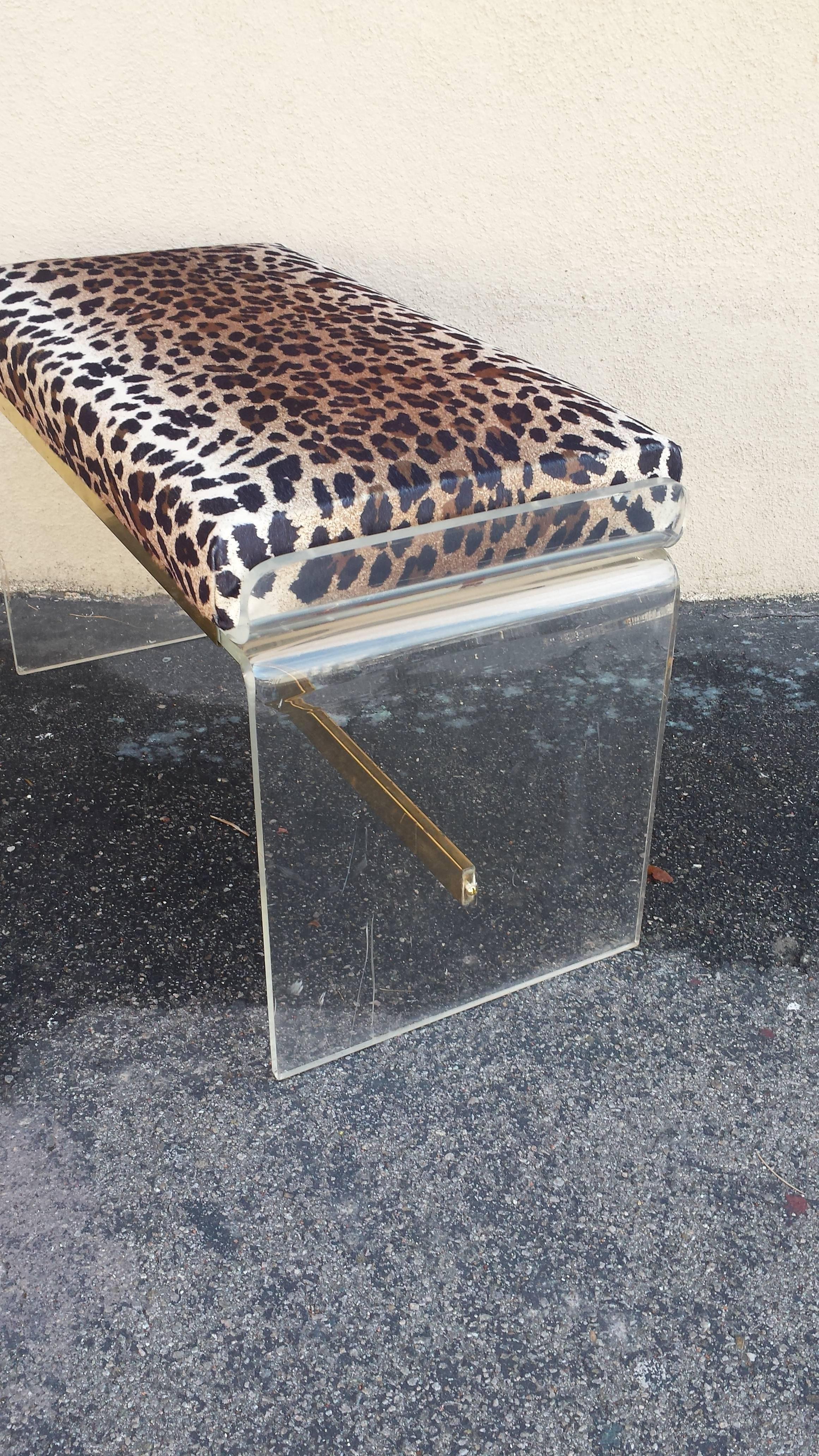 Lucite Bench Mid-Century Leopard Seat In Excellent Condition In Glendale, CA
