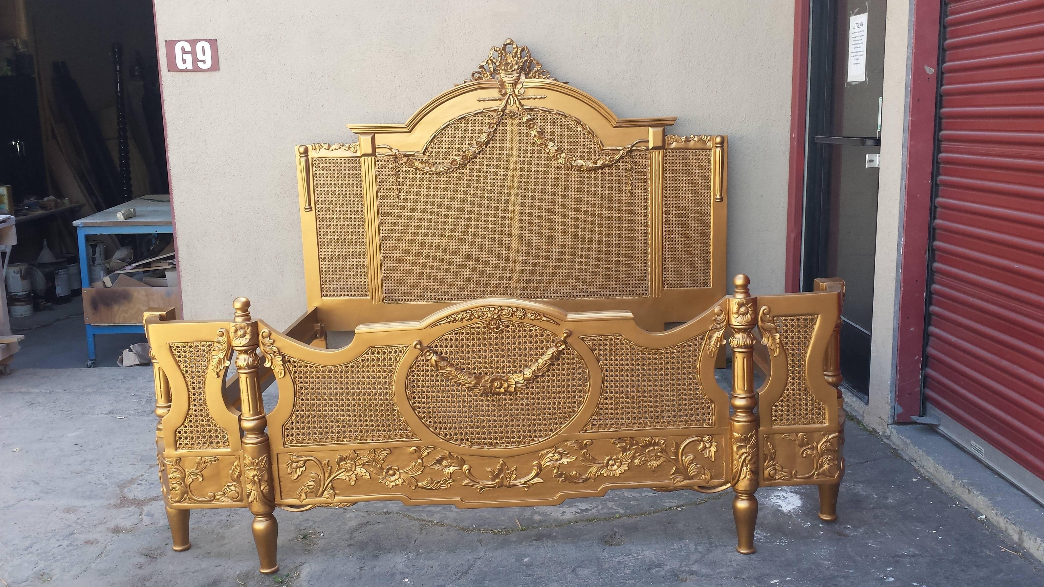 French Gold Cane Bed King-Size in the Louis XV Provincial Style For Sale 1